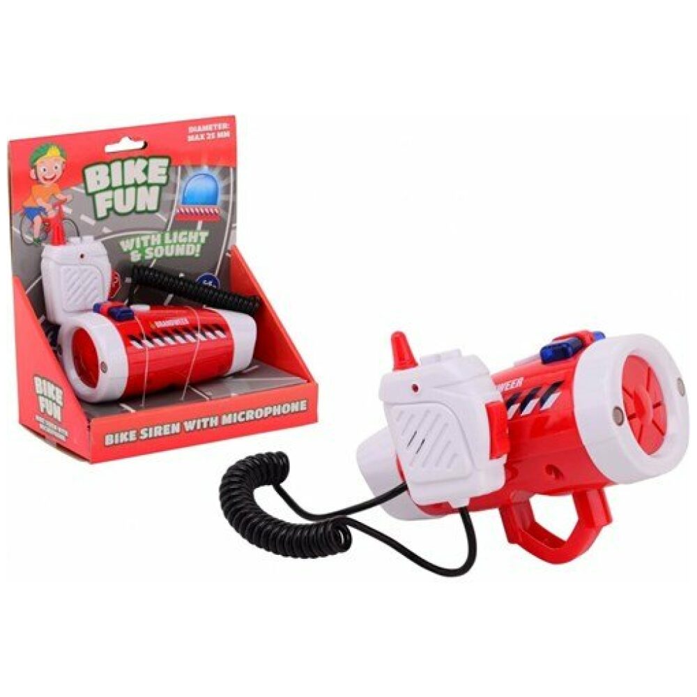 Bike Fun Brandweer sirene met fietslamp en microfo Rood