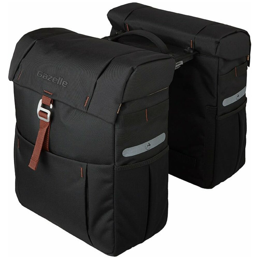 Gazelle Tas dubbel black brown adapter Mik ZWART