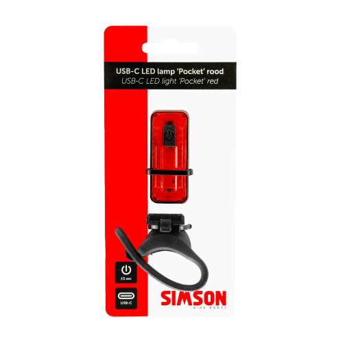 Simson USB-C LED lamp Pocket rood Zwart
