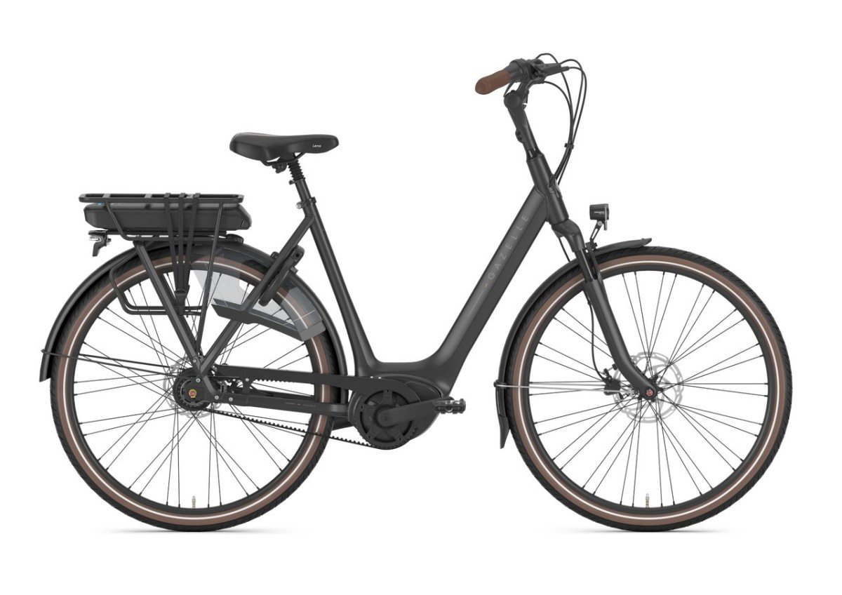 Gazelle Orange C8+ elektrische fiets met Belt, zijaanzicht, kleur Black Mat.
